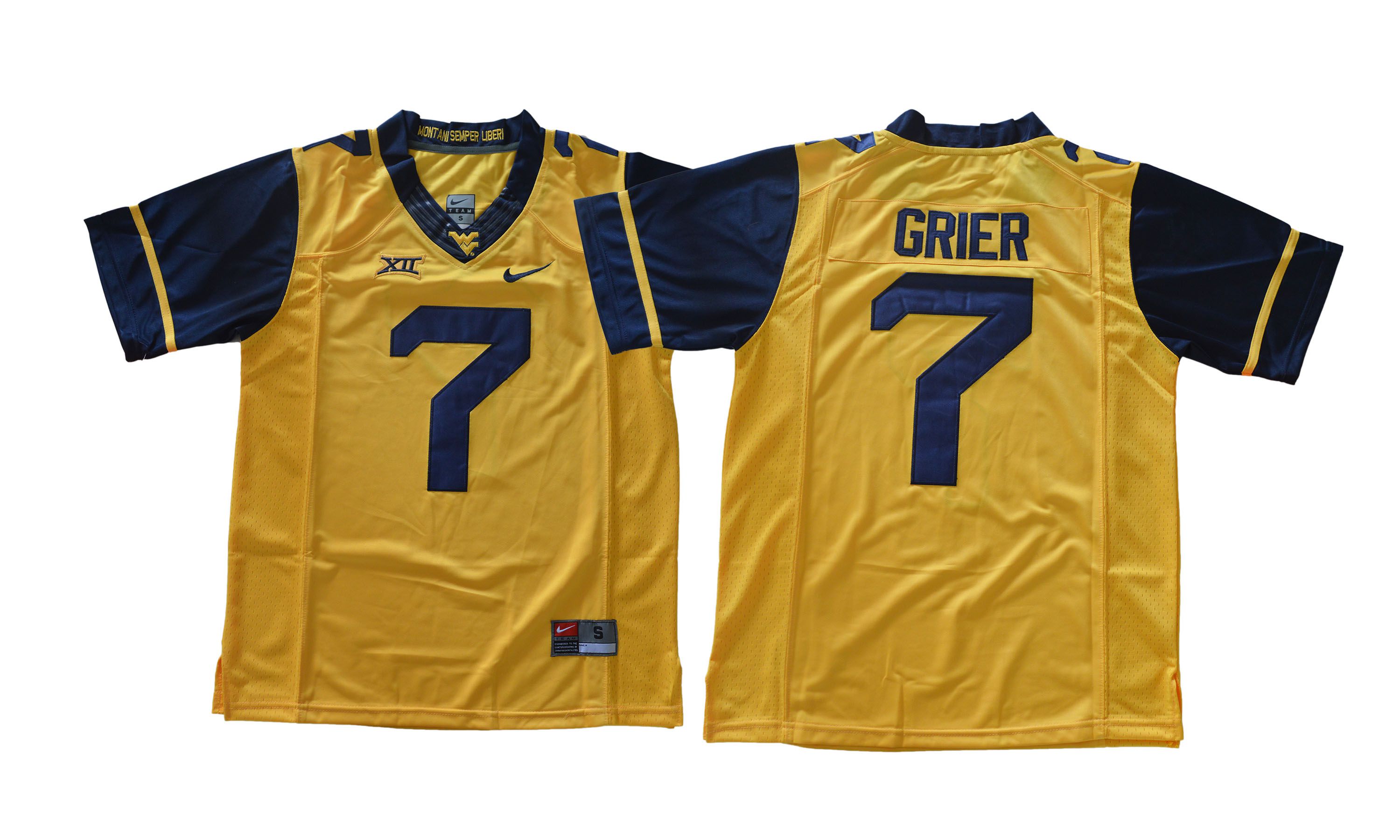 Men NCAA 2017 West Virginia Mountaineers #7 Will Grier Gold jersey